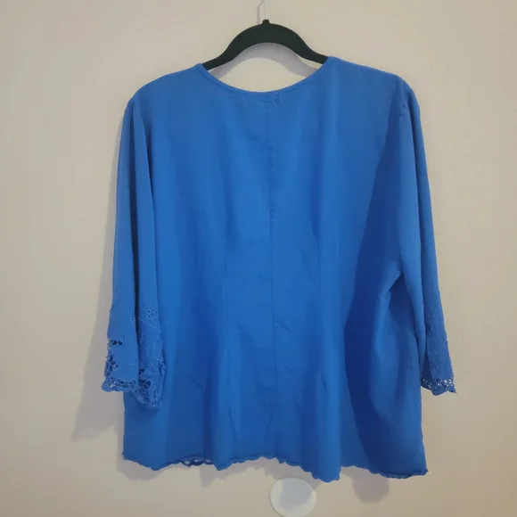 Soft Surrounding Sapphire Embroidered Trim Button Up Blouse Top - Picture 5 of 13